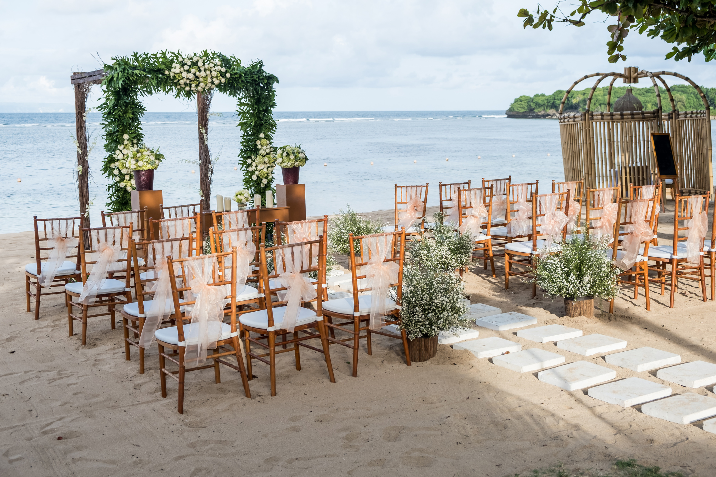 Beautiful wedding ceremony on the beach. Tropical exotic destination wedding concept